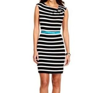 Calvin Klein B & W Striped Casual Belted Dress